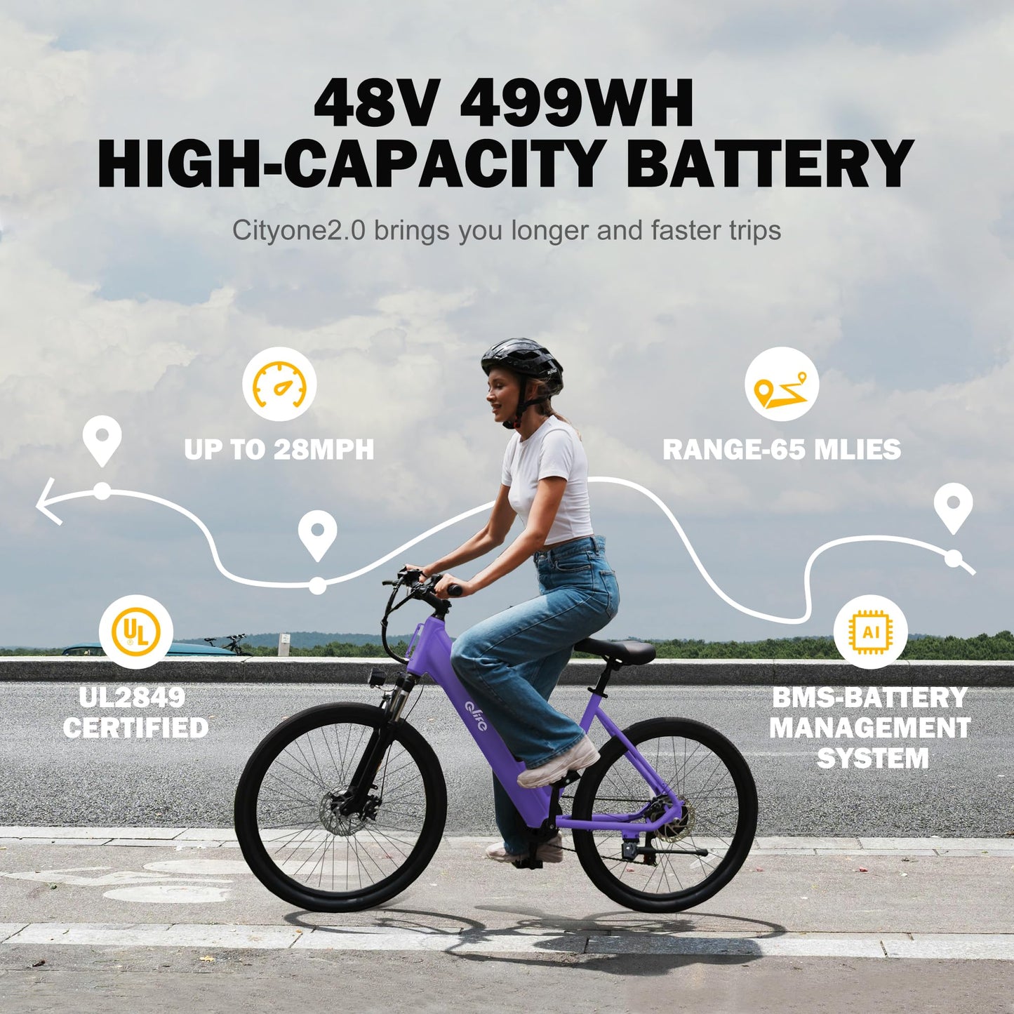 Qlife Cityone 2.0 Electric Bike for Adults,Up to 65Miles,28MPH,1200W Peak Motor 26" Ebike,499WH UL2849 Certified Battery Electric Commuter Bicycle with Front Suspension & 7-Speed Ebikes,P/FR
