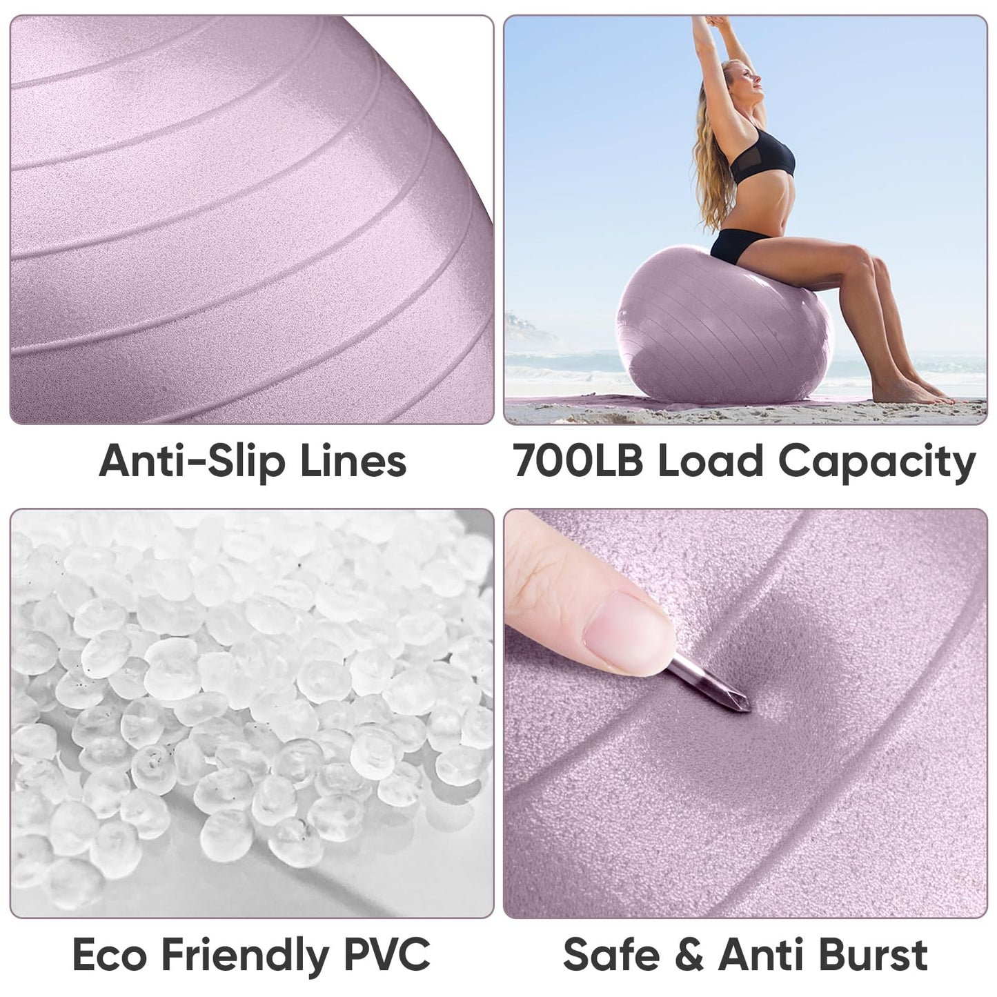 APEXUP Yoga Ball Exercise Ball, Anti Slip Stability Ball Chair, Heavy Duty Large Gym Ball for Fitness, Balance, Core Workout and Physical Therapy (S (15"~18") 45cm, Mauve)