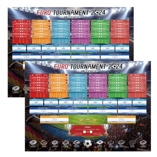 AhfuLife 2 Pcs Euro 2024 Wall Chart Poster Decorations - A1 Size Euro 2024 Soccer Match Schedule Poster with ET Time, European Germany 2024 Football Soccer for Bar Home Party Decor (23.3''×33.1'')