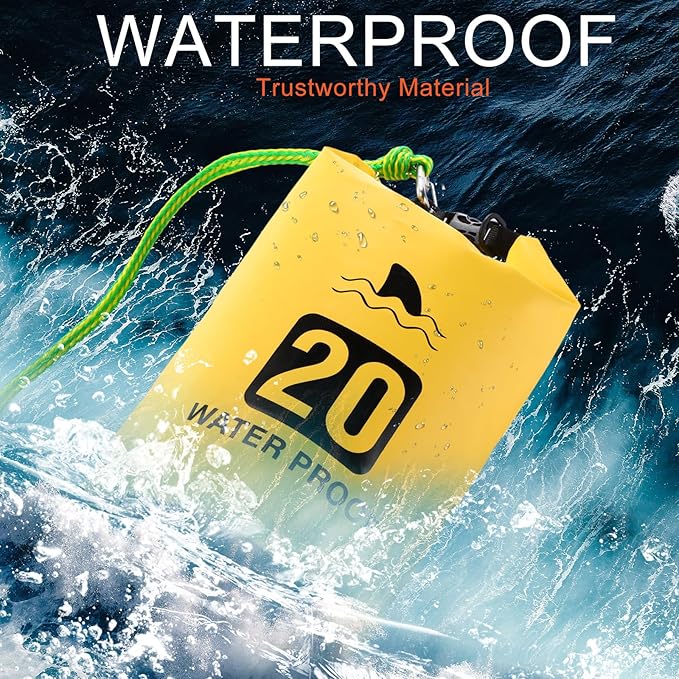 2 Set 20L Sand Anchor Heavy Duty Buoy Kit 2 in 1 Kayak Anchor Floating Waterproof Dry Bag with High Visibility Float Rope for Lake Beach Boat Hiking Camping Water Sports Surfing Kayaking(Yellow)