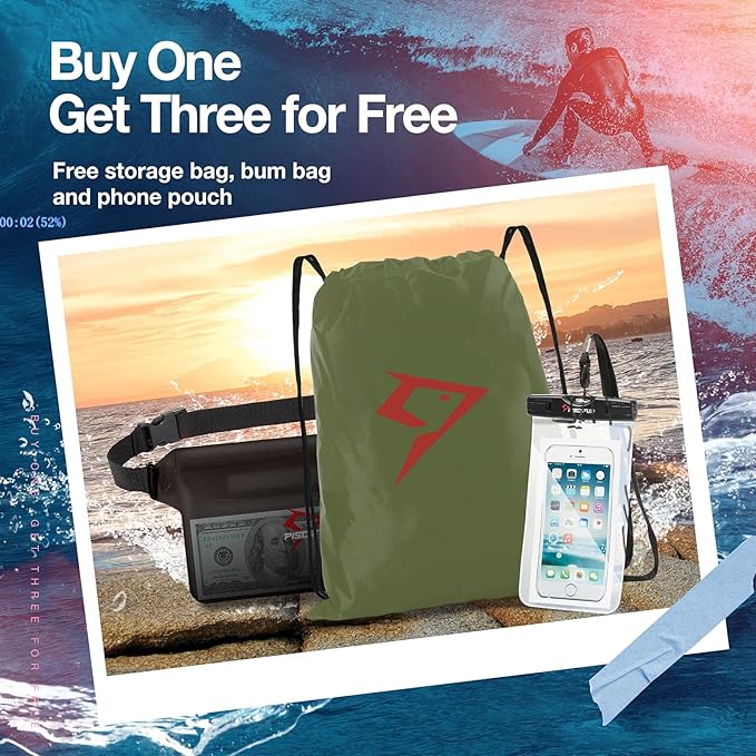 Piscifun Dry Bag Waterproof, Lightweight Dry Backpack with Waist Pouch and Phone Case for Kayaking, Boating 10L 20L 30L