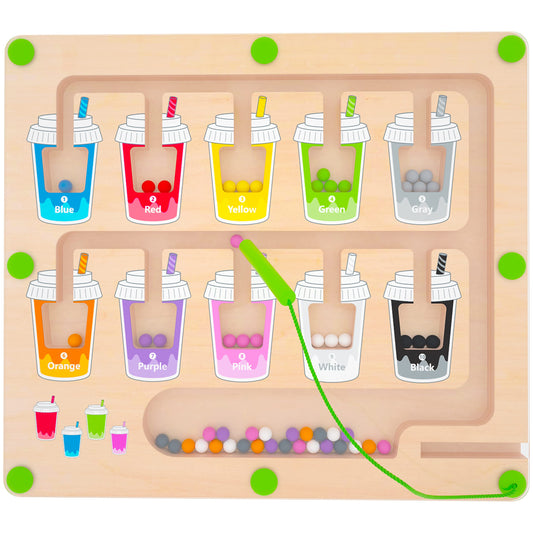 Magnetic Color & Number Maze - Montessori Wooden Color Matching Learning Counting Puzzle Board - Toddler Fine Motor Skills Toys for Boys Girls 3 4 5 Years Old
