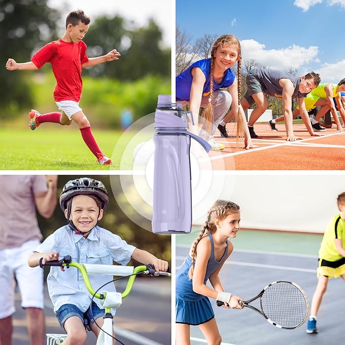 FEIJIAN Mist Water Bottle,22oz Sports Water Bottle with 2-IN-1 Mist & Sip Function, BPA-Free Plastic Water Bottles, Misting Water Bottle, Leakproof & Lightweight, Ideal for Fitness and Outdoor, Purple