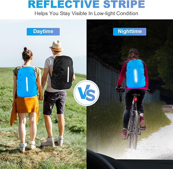 LAMA 2pcs Waterproof Rain Cover for Backpack, Reflective Rainproof Protector for Anti-dust and Anti-Theft S 18L-25L Black Blue