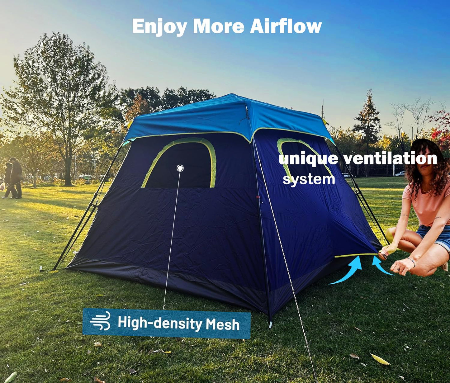 Toogh 3/4 Person Camping Tent with 1 Door, 4 Windows, and Upgraded Ventilation– Instant Setup, Waterproof, 8'x 8'x 67''Oxford Fabric Floor Pop Up in 60 Seconds Includes Rainfly and Backpack