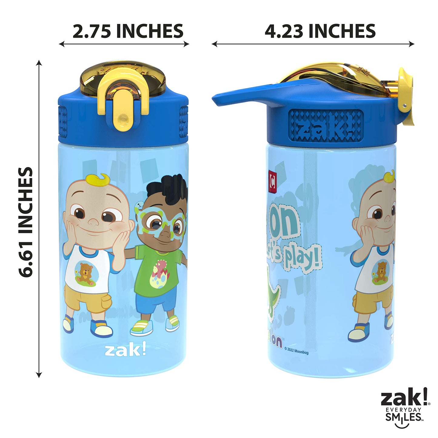 Zak Designs CoComelon Kids Water Bottle with Spout Cover and Built-In Carrying Loop, Made of Durable Plastic, Leak-Proof Water Bottle Design for Travel (16 oz, Pack of 2)