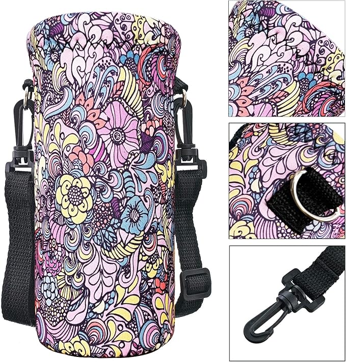 Water Bottle Sling Case Bag Carrier Holder - 500ML 750ML 1000ML Neoprene Water Bottle Sleeve Cooler Cover Pouch with Adjustable Shoulder Strap for Men Women Travel Camping Walking Hiking Running