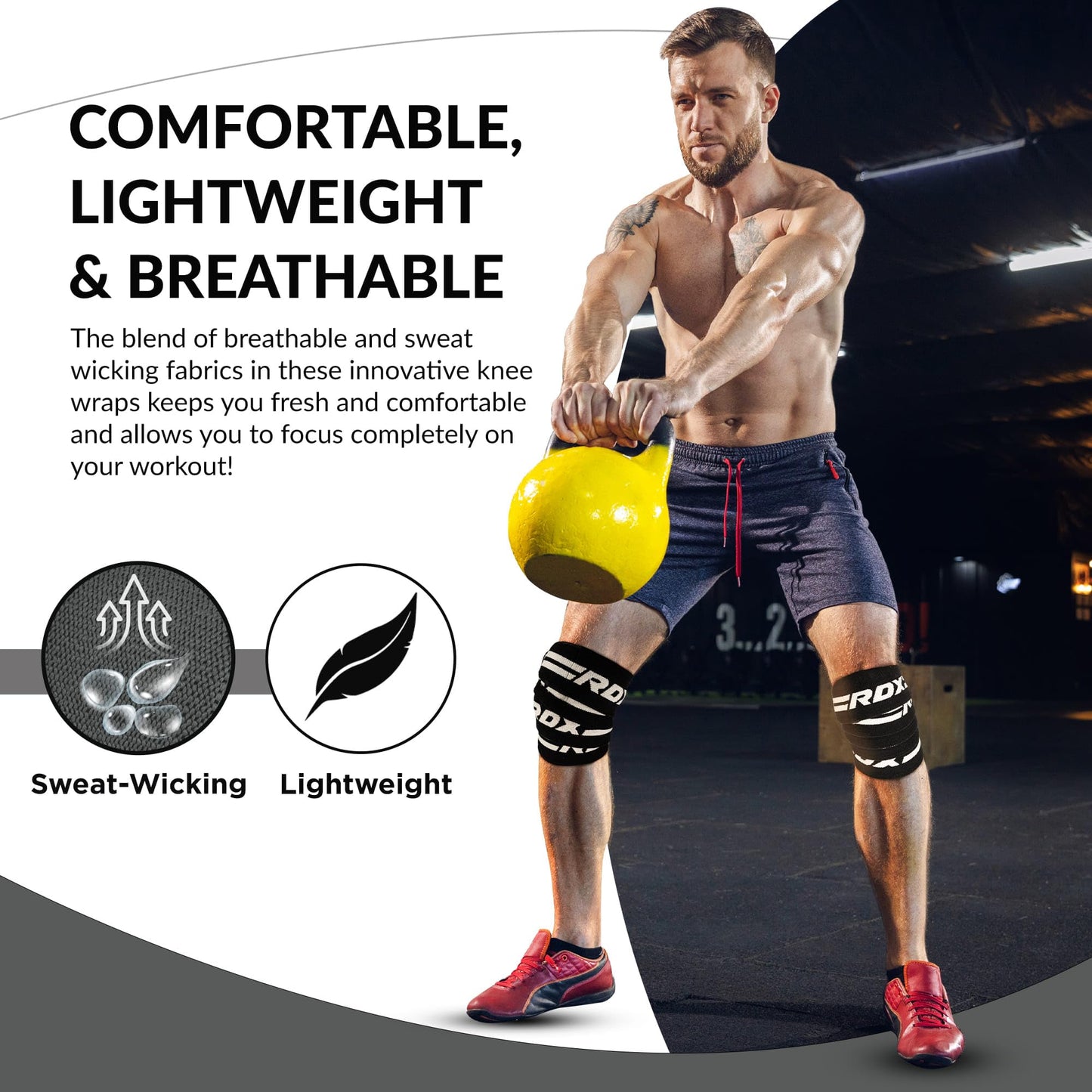 RDX Knee Wraps for Weightlifting, 78” Elasticated Straps Power Lifting Leg Press Support Gym Fitness Squats Workout Men Women