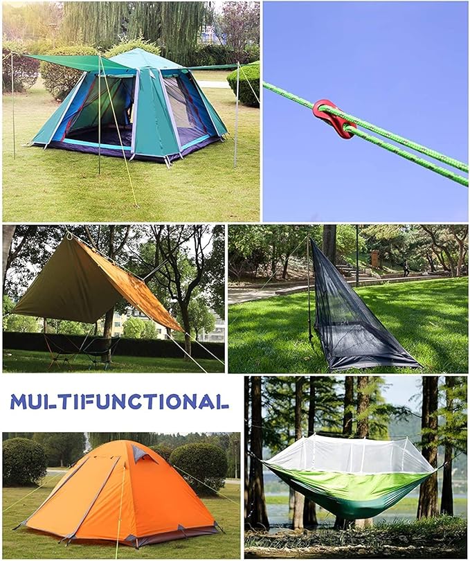 Hikeman 6 Pack 4mm Outdoor Guy Lines Tent Cords Lightweight Camping Rope with Aluminum Guylines Adjuster Tensioner Pouch for Tent Tarp, Canopy Shelter, Camping, Hiking, Backpacking (Army Green)