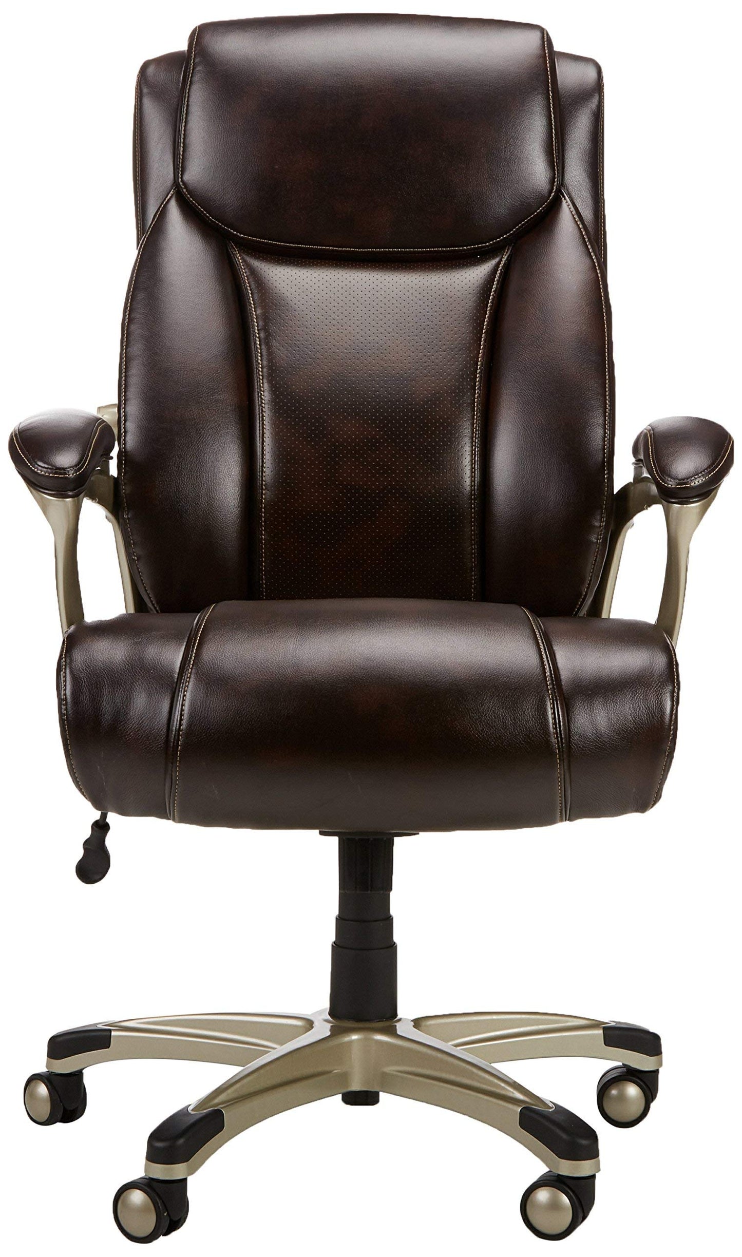 Amazon Basics Big and Tall Executive Chair - Adjustable with Armrest, 350-Pound Capacity,28.5D x 30.25W x 47.9H in, Brown with Pewter Finish