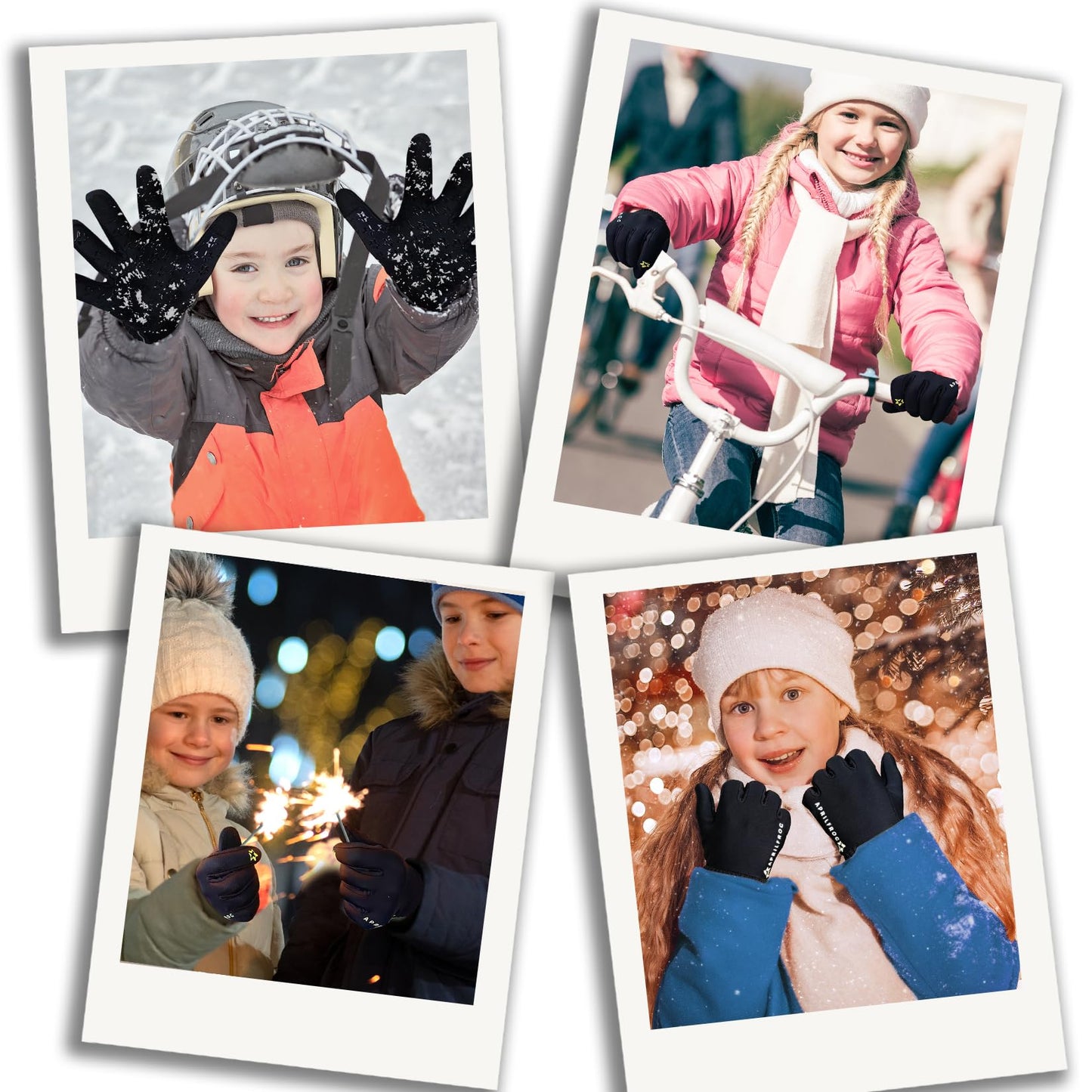 Aprilfrog Winter Kids Warm Sports Gloves: Cold Weather Water-Resistant Touchscreen Fleece Soft Lining Children Outdoor Mittens for Boys Girls Aged 4-12 Black Large