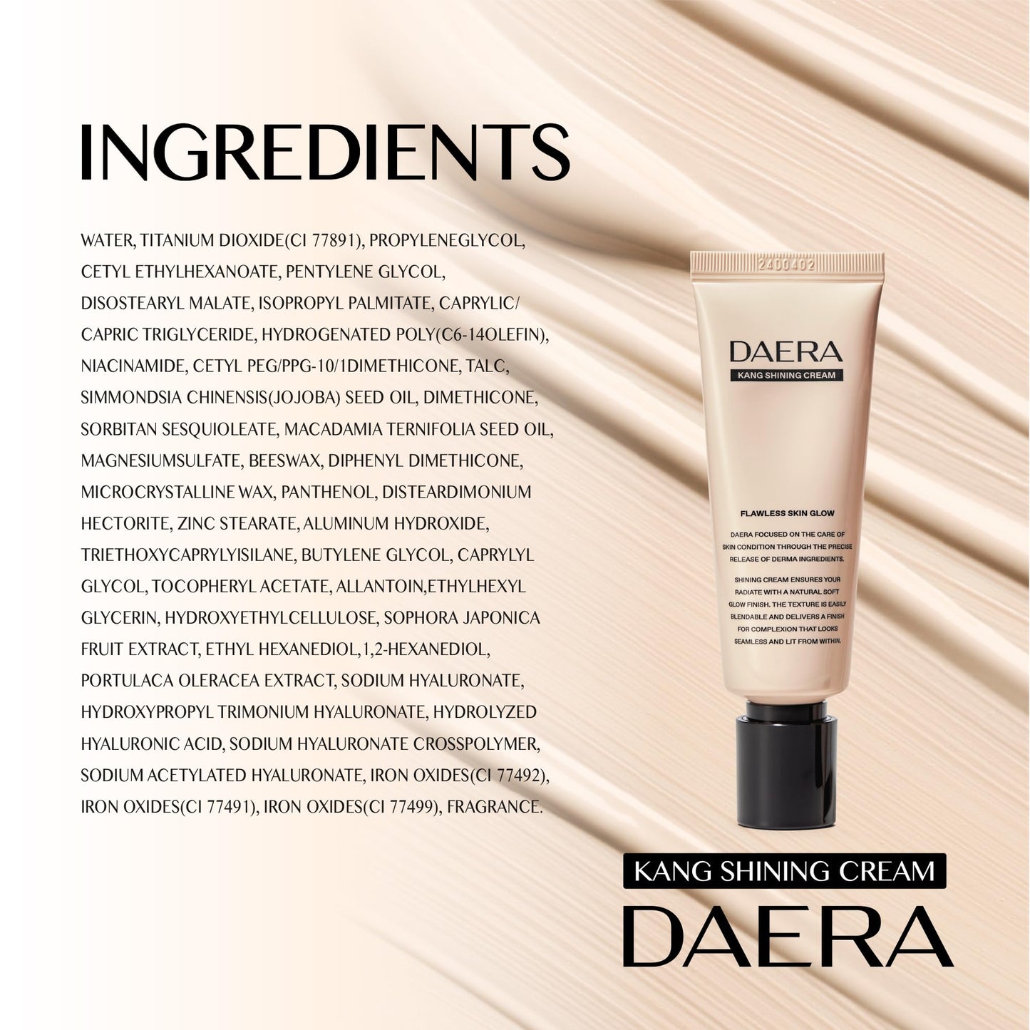 DAERA Kang Shining Korean BB Tinted Moisturizer Cream (1 Color,Neutral), Self Adjusting BB Cream,1.35 fl oz, Glowing Skin Natural Makeup, Buildable Coverage, Lightweight