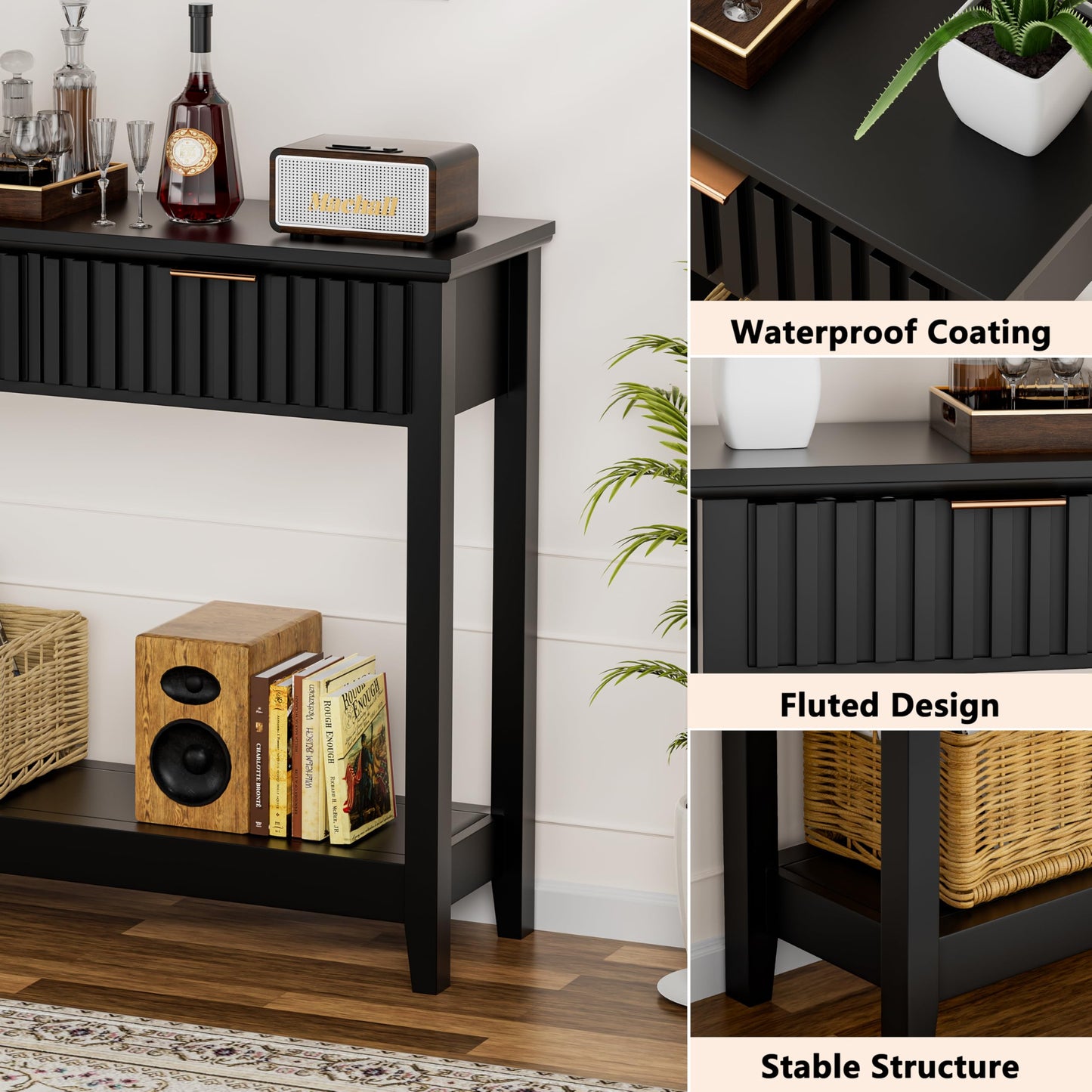 Alaxgumrol 39 inch Entryway Table with Storage, Narrow Console Table with 2 Drawers, Modern Sofa Table with Open Storage Shelf for Living Room, Foyer Hallway, Black