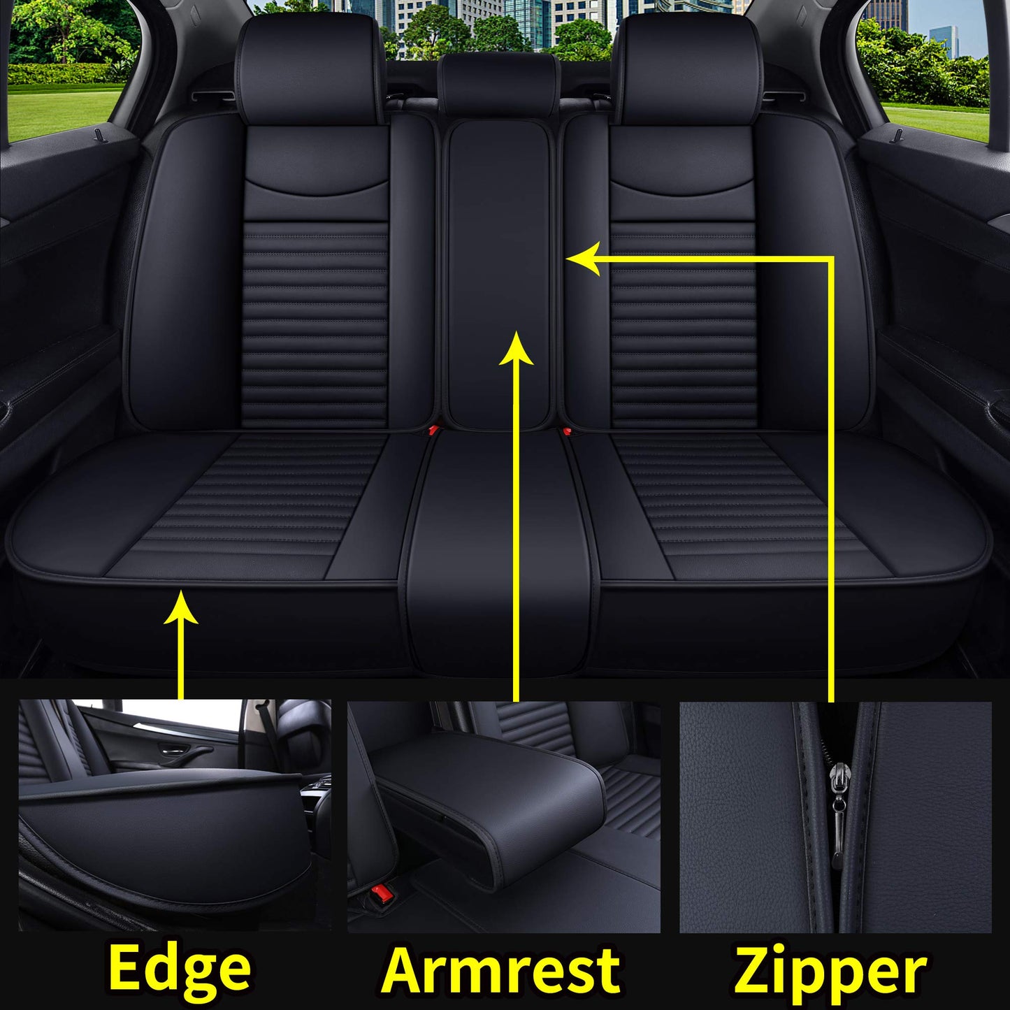 Aierxuan 5 Car Seat Covers Full Set Waterproof Leather Universal Fit Nissan Honda Civic CRV Hrv Kia Sorento Toyota Corolla 4Runner Camry Hyundai Jeep Ford Focus Edge Mazda (Full Set, Black)