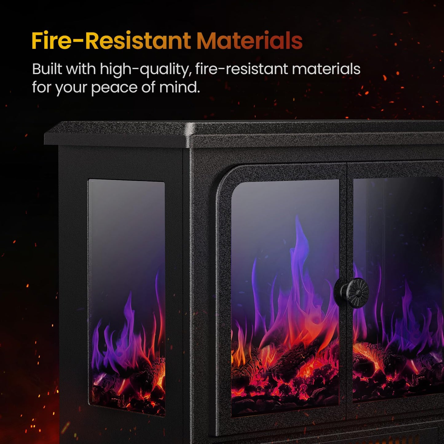 Air Choice Electric Fireplace Heater, 18.9" FreeStanding Fireplace Stove with 3D Flame, 750W/1500W Indoor Space Heater with Overheating Protection, Electric Heating for Living Room, Bedroom