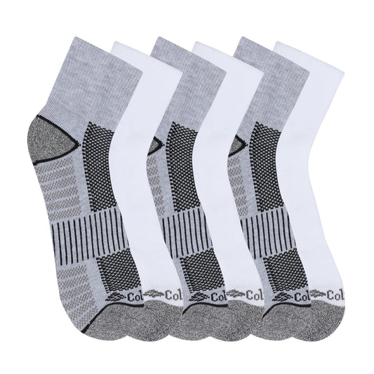 Columbia Men's 6 Pack Athletic No Show Socks, Grey/White, Shoe Size 6-12