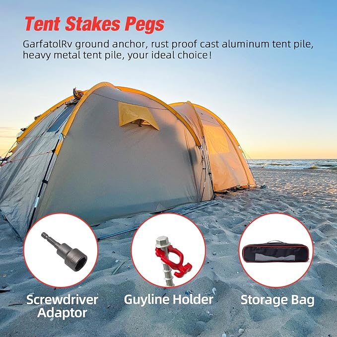 Ground Anchors Non-Rust Cast Aluminum Heavy Duty Tent Anchors for Swing Set Anchors Screw in kit for Securing Animals, Tents, Canopies, Sheds, Car Ports, Swing Sets Outdoors(Big)