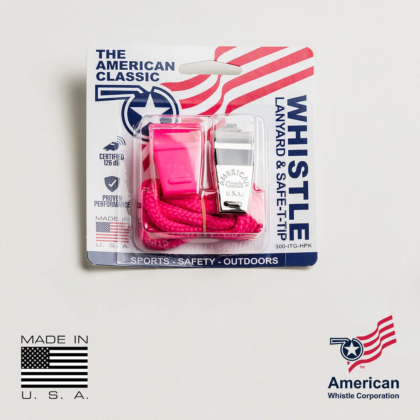 American Whistle Corporation American Classic Whistle - 126 db Solid Brass Whistle with Lanyards and Safe-T-Tip - Made in America (Hot Pink)