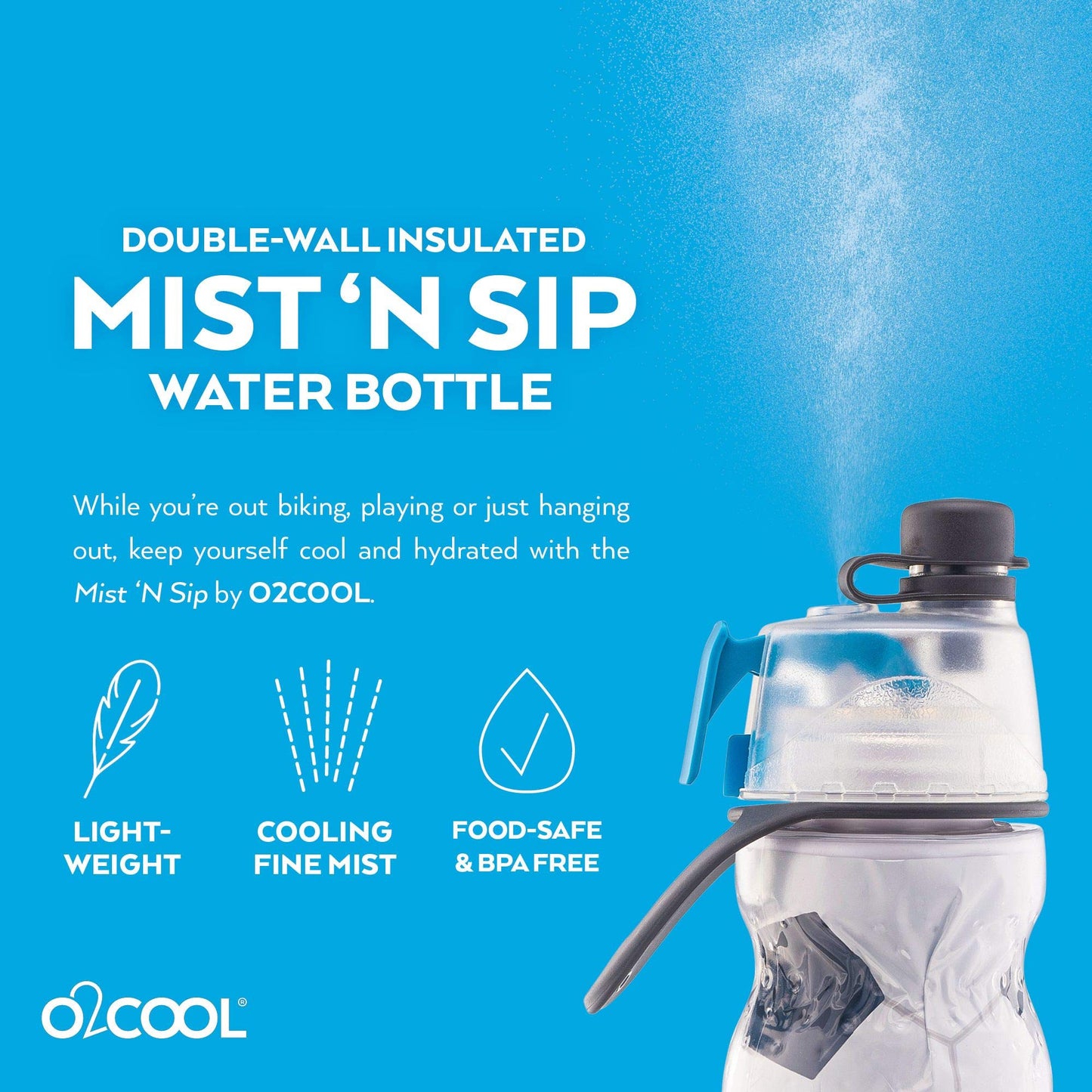 O2COOL Mist 'N Sip Misting Water Bottle 2-in-1 Mist And Sip Function With No Leak Pull Top Spout Sports Water Bottle Reusable Water Bottle - 20 oz (2 Pack Soccer)