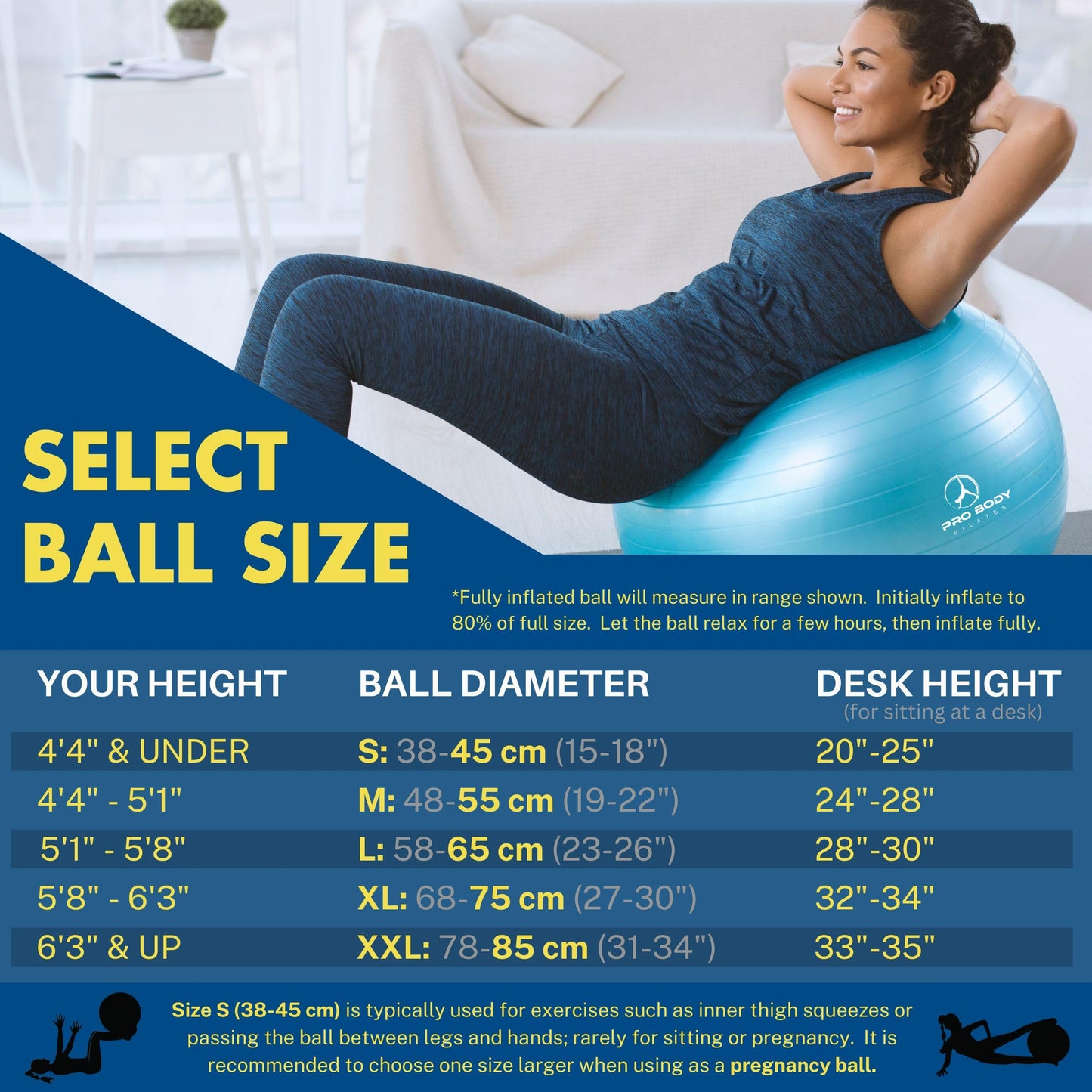 ProBody Pilates Ball Exercise Ball Yoga Ball, Multiple Sizes Stability Ball Chair, Gym Grade Birthing Ball for Pregnancy, Fitness, Balance, Workout at Home, Office and Physical Therapy (Red, 65 cm)