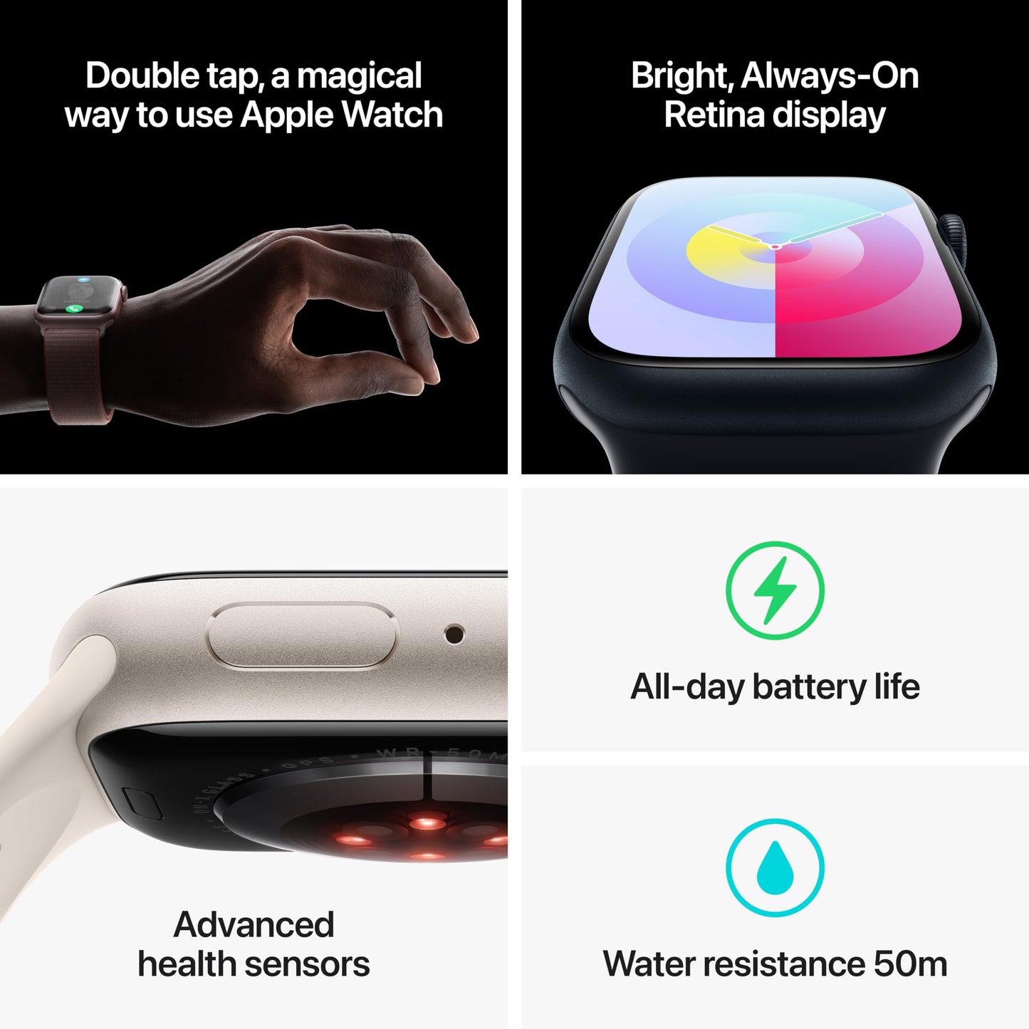 Apple Watch Series 9 [GPS 41mm] Smartwatch with Midnight Aluminum Case with Midnight Sport Band S/M. Fitness Tracker, ECG Apps, Always-On Retina Display, Water Resistant