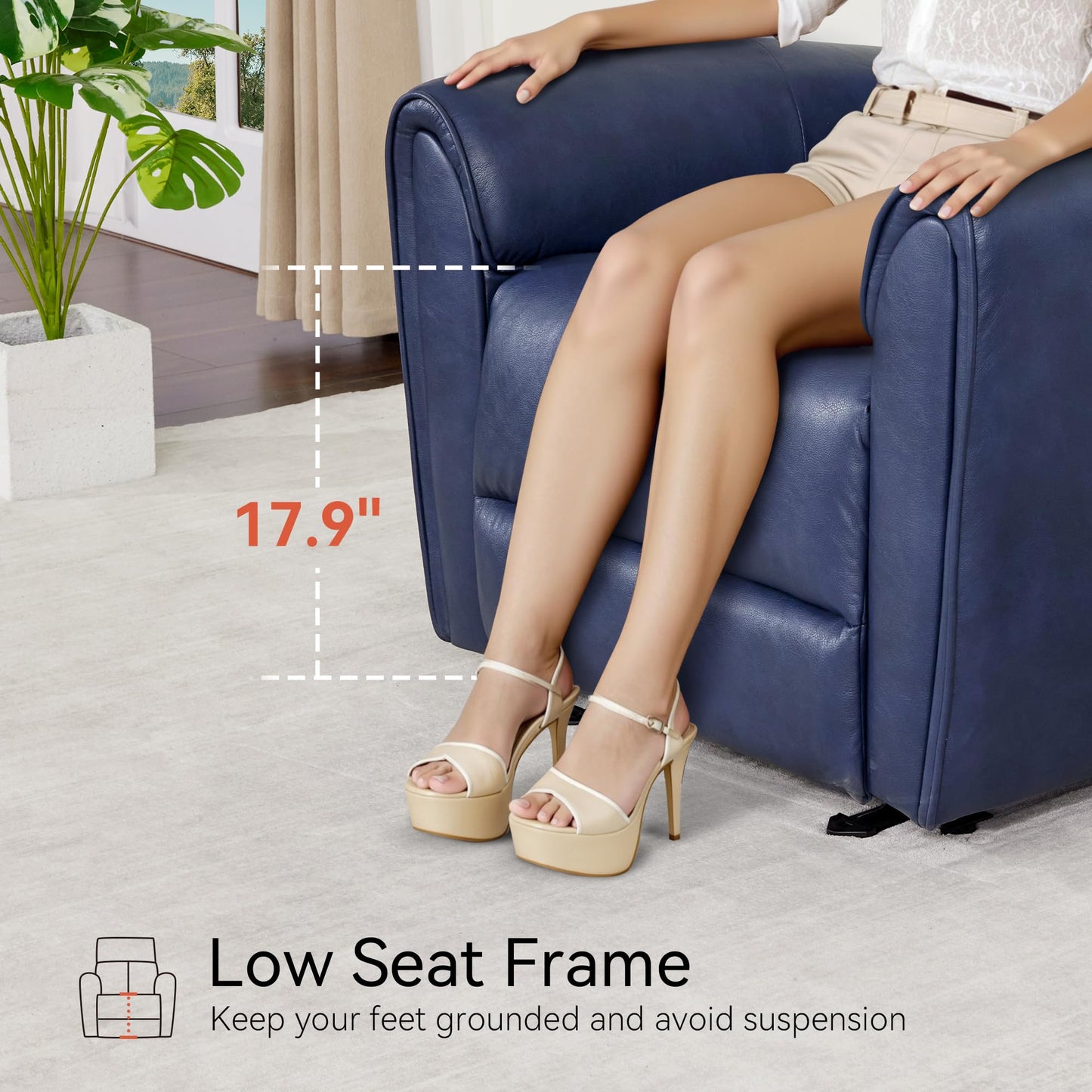 MCombo Power Small Recliners for Small Spaces, Modern Zero Wall Hugger Recliners Chair with Lumbar Support, USB and Charging Ports, FSC Certified, Faux Leather PR699 (Navy Blue)