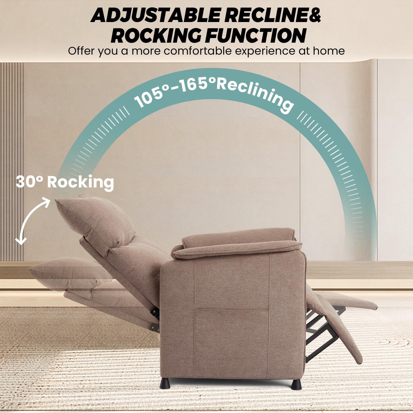 Garvee Elertric Recliner Chair with Memory Function Adjustable Single Recliners Sofa with Remote Control for Adults, Home Theater Seating ＆Armchair for Living Room/Office (Light Khaki, Fabric)