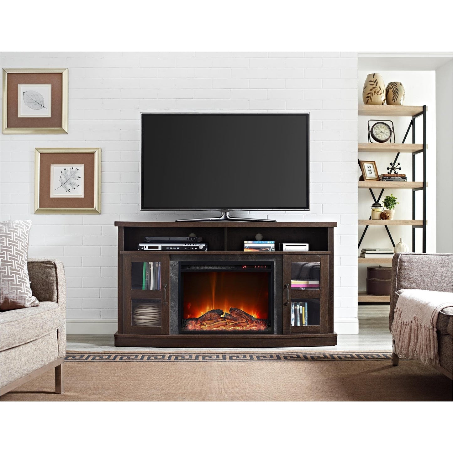 Ameriwood Home Barrow Creek Fireplace Console with Glass Doors for TVs up to 60", Espresso
