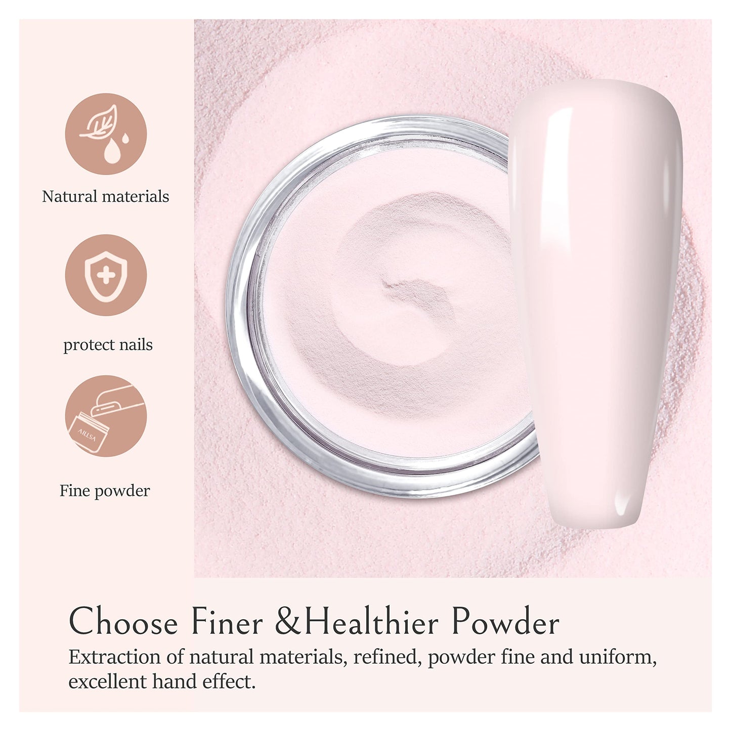 AILLSA Dip Powder Light Pink, Pink Dip Powder Nail 1 Oz, Nail Dipping Powder French Nail Art for Starter Manicure Salon DIY at Home, Dip Powder Colors Long Lasting, Odor-Free, Valentine's Day's Gift