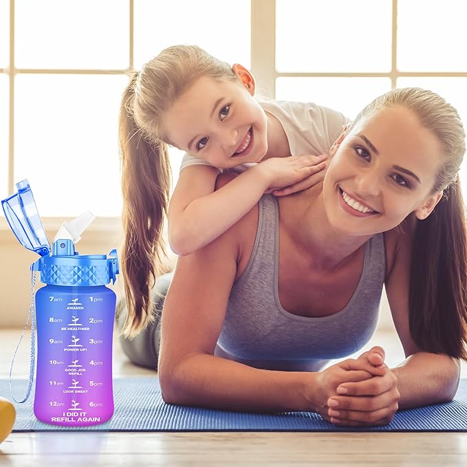 OLDLEY Kids Water Bottle for School, 12 oz (Straw Lid) BPA-Free Reusable Leak-proof Durable Tritan Plastic Water Bottles with One-handed Opening Straw Lids, Anti-dust Spout Cover (Lake)