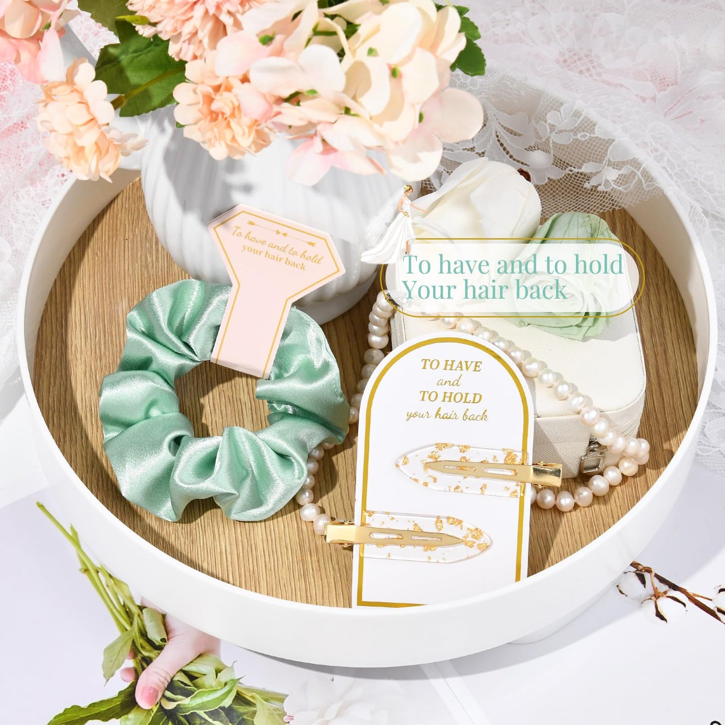Aileam 12 PCS Hair Accessories Bridesmaid Proposal Gifts, Including Gold Glitter Bridesmaid Hair Clips and Silk Satin Soft Bridesmaid Hair Scrunchies, Women's Wedding Favor