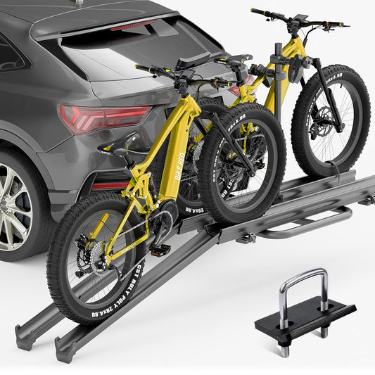 EYOUHZ 200 LBS Capacity 2 EBike Rack up to 5", Foldable & Lockable Bike Racks with Ramp, Fat Tire Carrier, Electric Bicycles Racks Platform for Standard, Fits 2" Hitch for SUVs Cars Trucks Vans