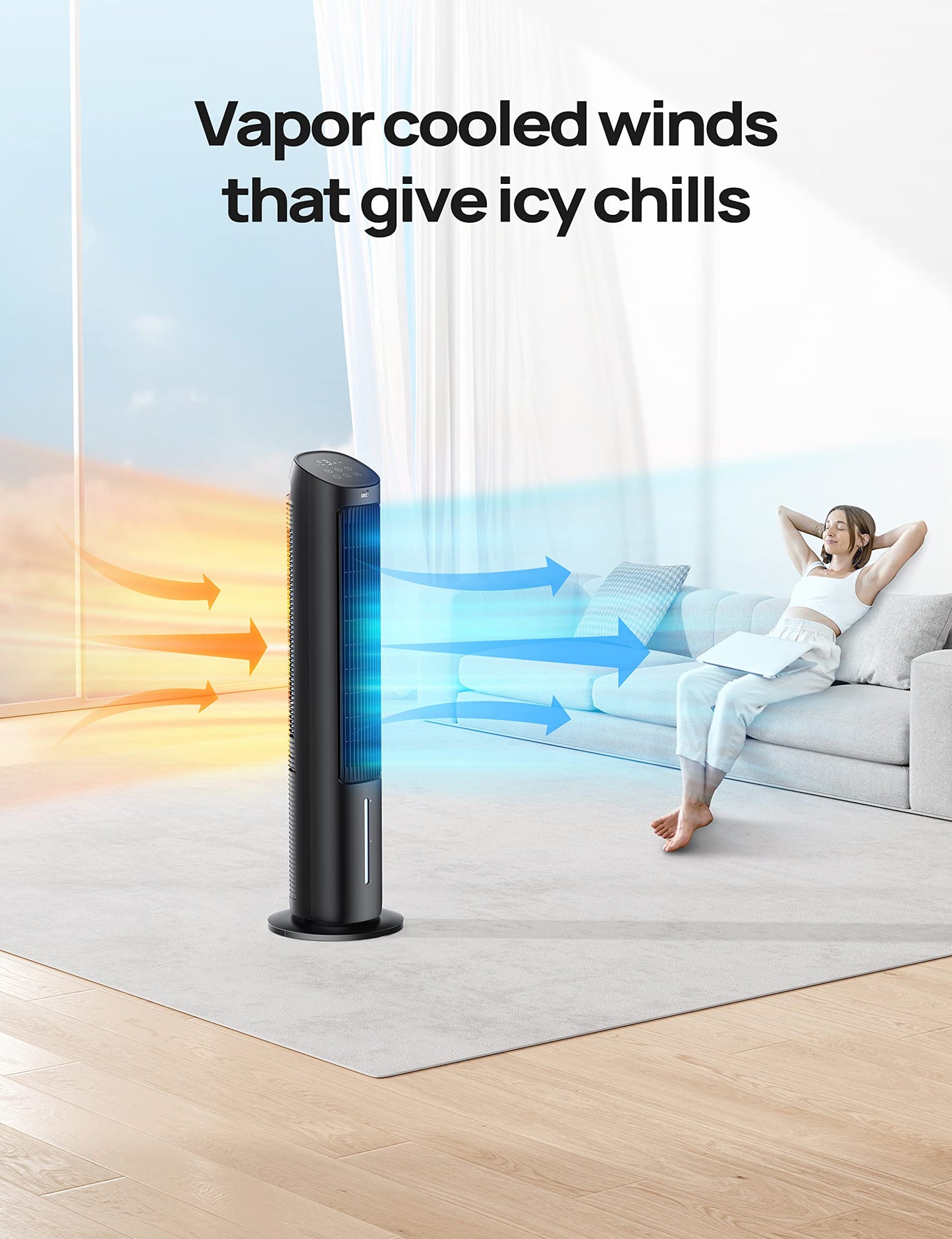 Dreo Tower Fan for Bedroom, 40" Evaporative Air Cooler, Cooling Fans That Blow Cold Air with 80° Oscillating, Removable Water Tank, 3 Modes 4-Speed, Remote Control, Quiet Floor Fan, 7H Timer，Black