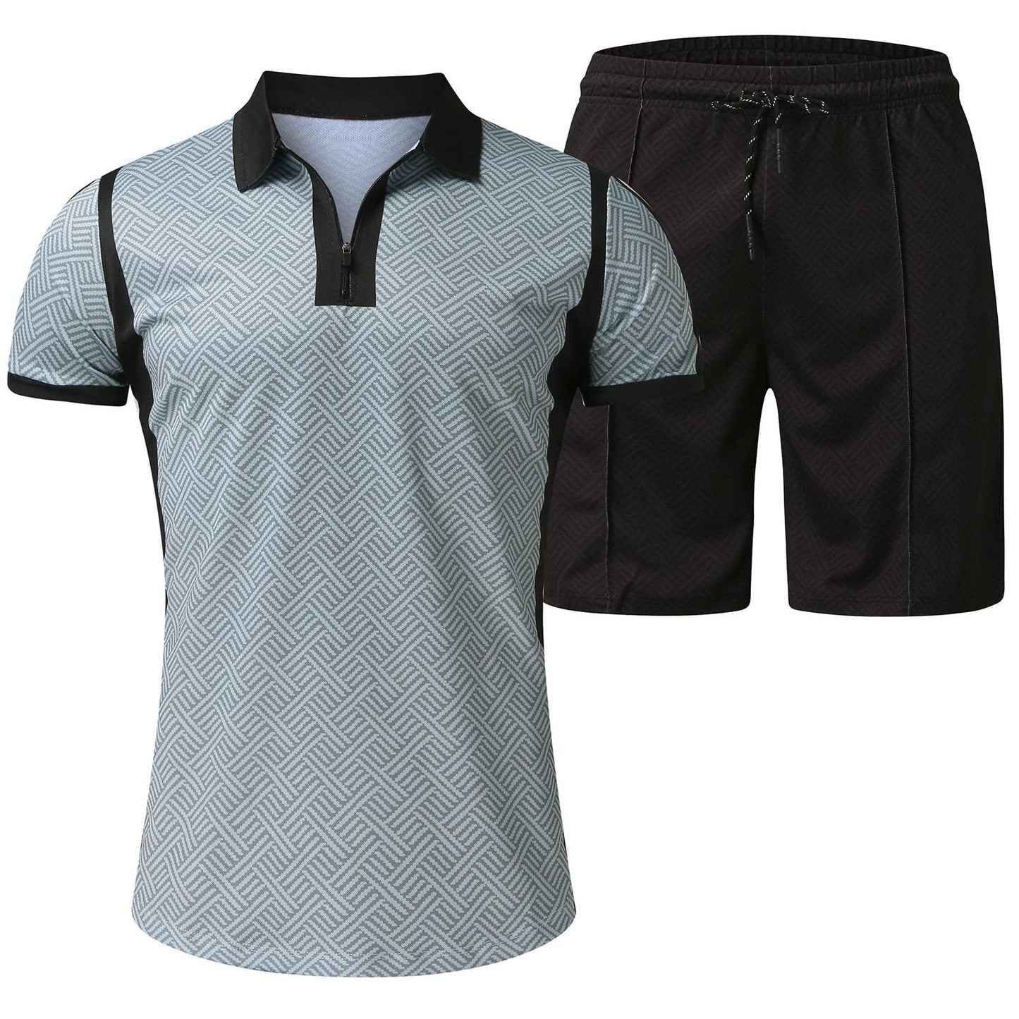 Good T Shirts for Men Two Piece Outfits Set for Men Printed Short Sleeve Polo Shirts Shorts Set Men S Short Set Outfit 2 (Y1-Grey, XL) Chambray Shirt Men