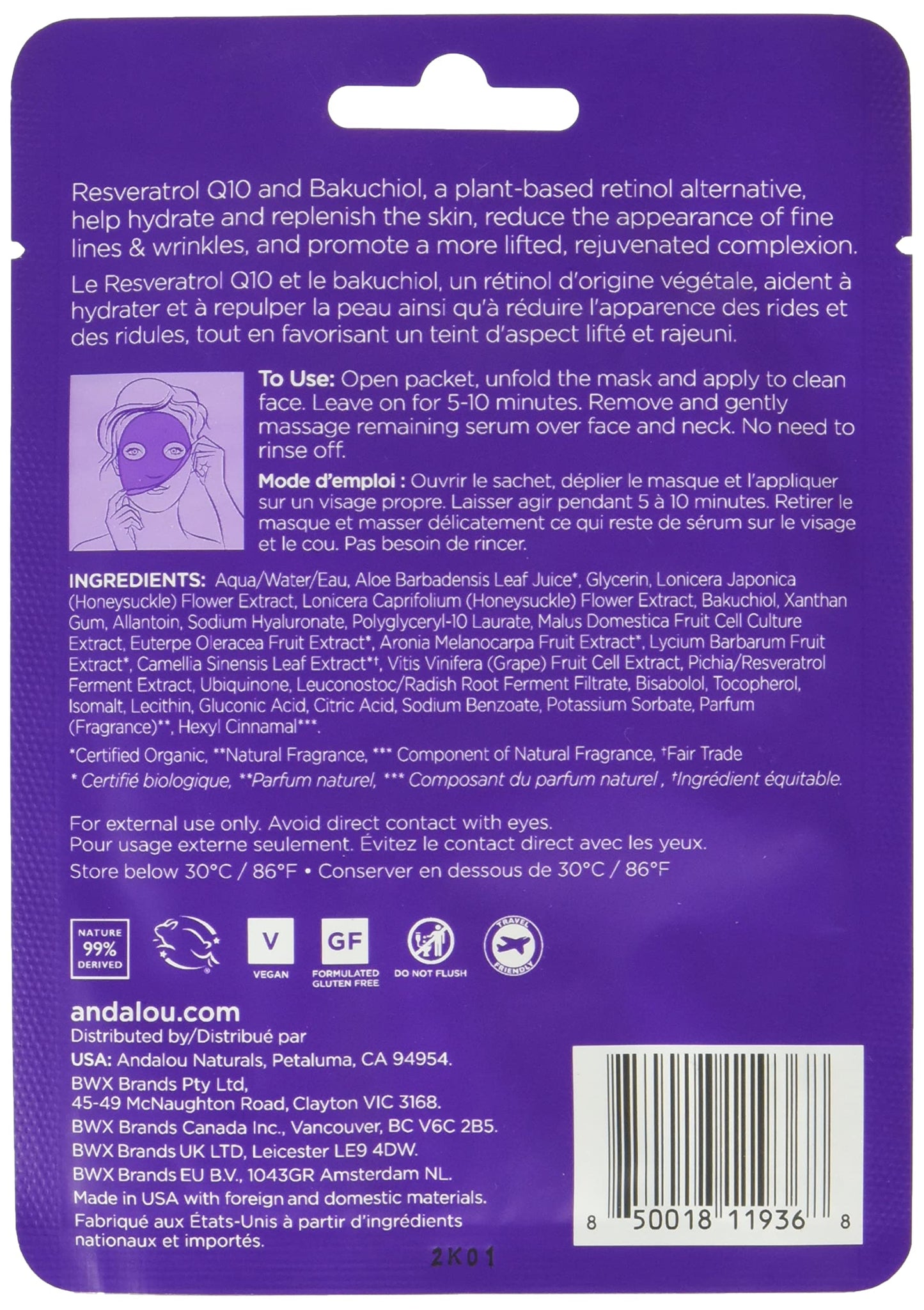 Andalou Naturals, Age Defying Instant Rejuvenate & Firm Sheet Mask