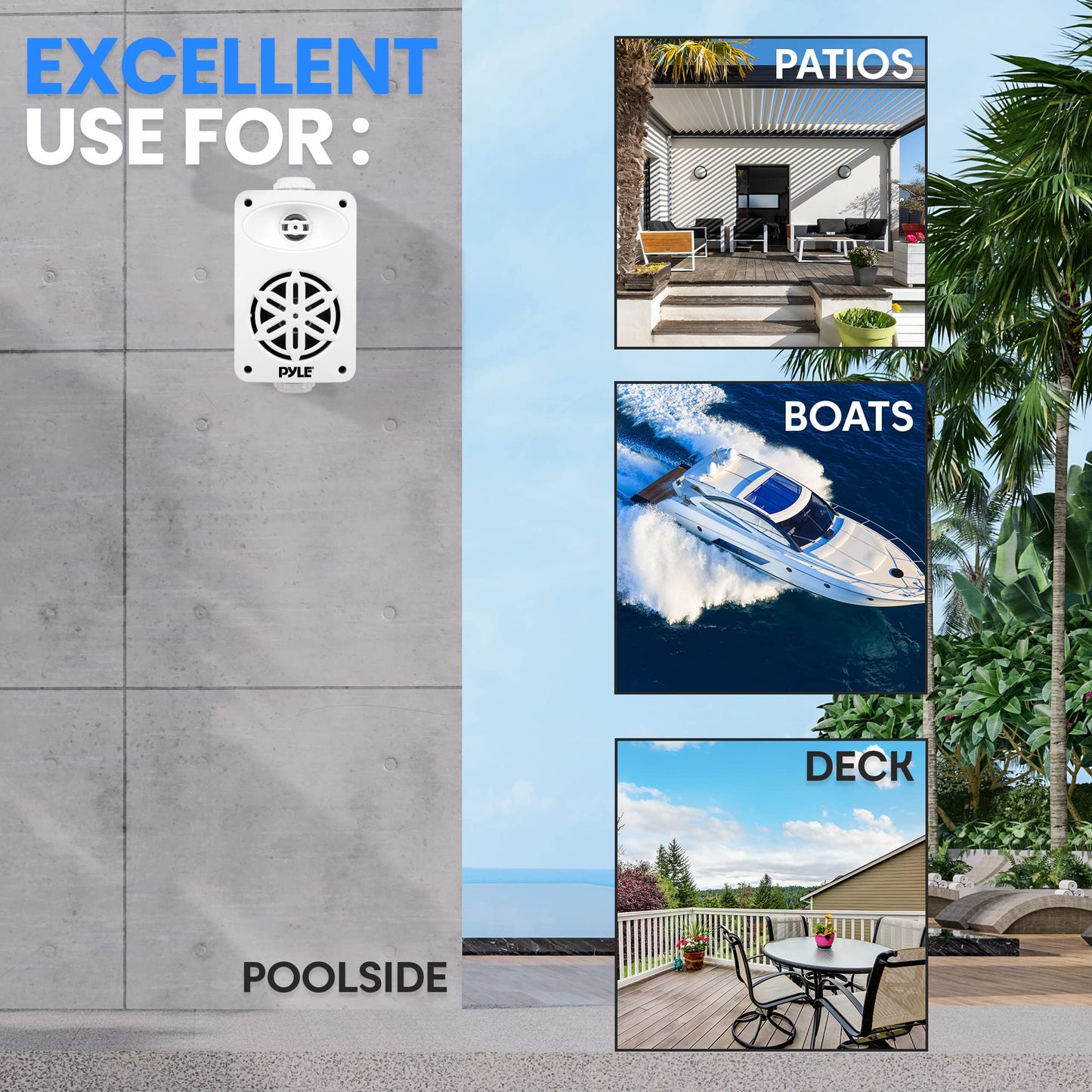 Jovial Bluetooth Indoor Outdoor Speakers Pair-200 Watt Dual Waterproof 3.5” 2-Way Full Range Speaker System w/1/2” High Compliance Polymer Tweeter-Home,Boat,Marine,Deck,Patio,Poolside(White)