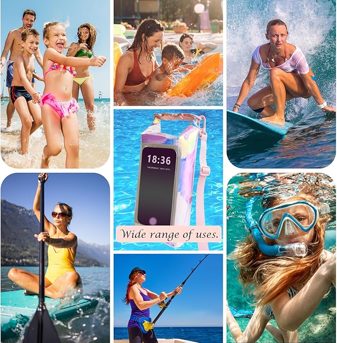 IP68 Waterproof Dry Bag 2L - Roll Top Waterproof Backpack - Waterproof Pouch for Phones Up to 7"/Pouch - Essential for Camping, Swimming, Beach, Fishing, Rafting Trips - Iridescent