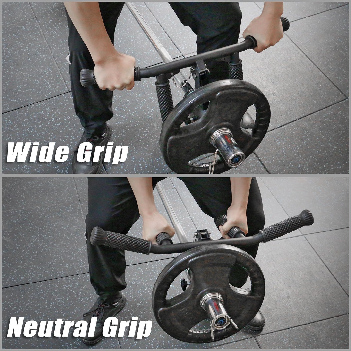 SELEWARE T Bar Row Attachment for 1 & 2" Barbell Bar, Solid Adjustable Multi-Grip Landmine Handle Attachment with Non-Slip Rubber Handle