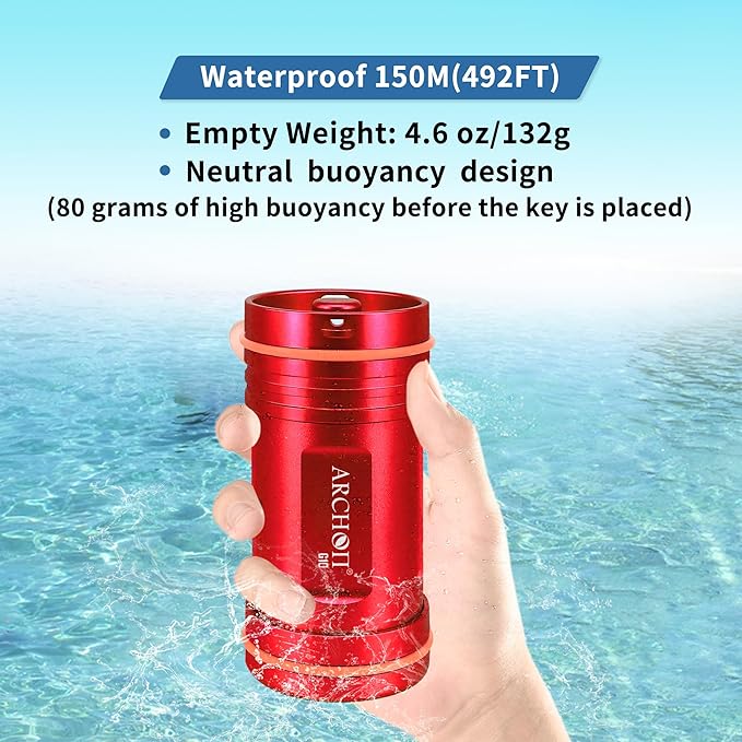 ARCHON Aluminum Alloy Waterproof Car Key Holder FOB Case, Keychain Dry Storage Box for Swimming,Diving Essential, Small Bag Kit for Boating