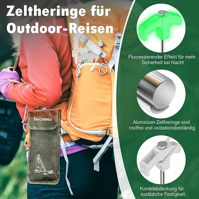 14 Pack Tent Stakes Heavy Duty, 7.8 Inch Glow-in-The-Dark Tent Pegs for Garden, Camping, Outdoor Hiking, Fishing and Camping