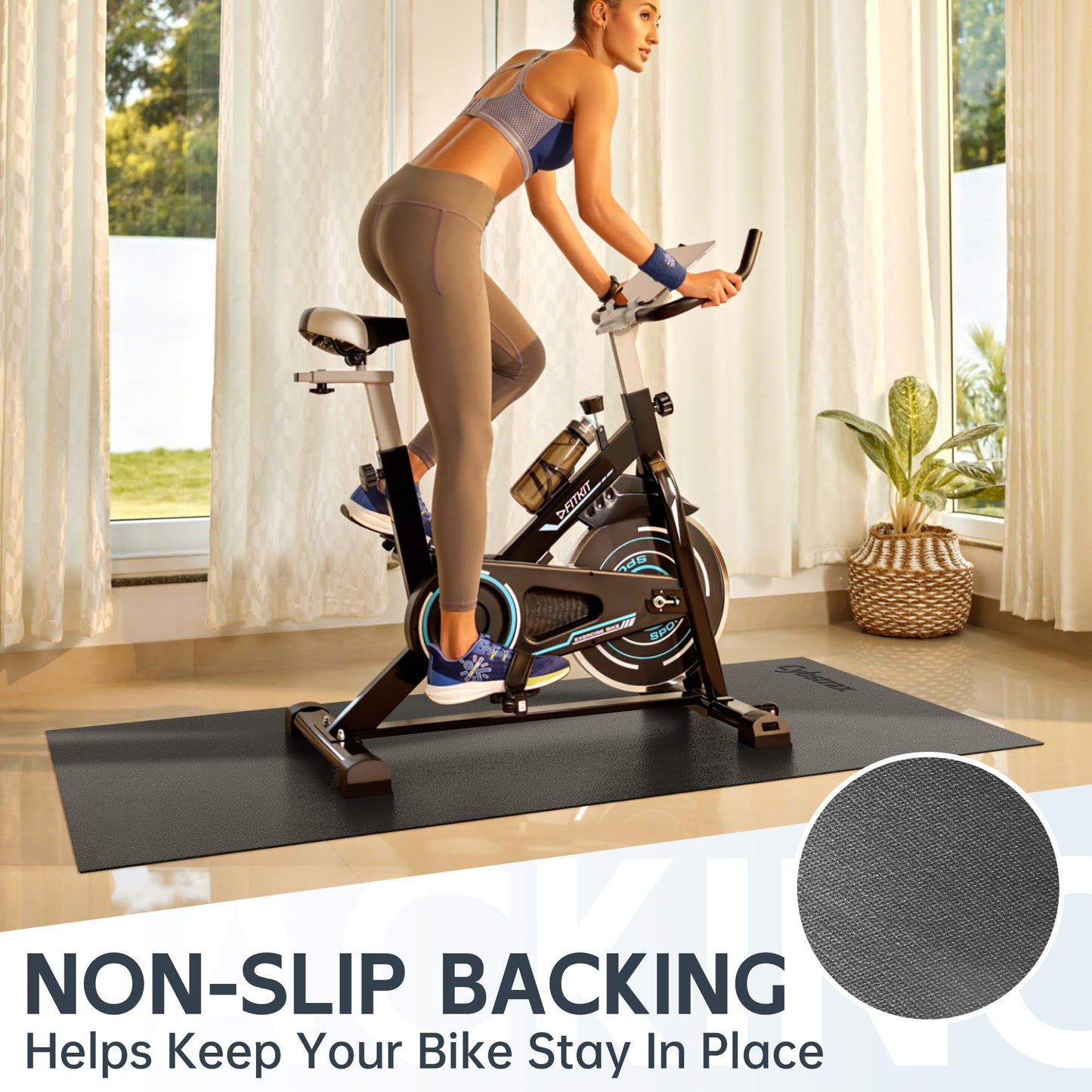 Cybstrax Treadmill Mat, Bike Trainer Mat for Stationary Spin Bike, 72" x 36" Non Slip Exercise Equipment Mat for Bike, Treadmill, Elliptical, Yoga - Workout Floor Protector for Carpet Or Hardwood