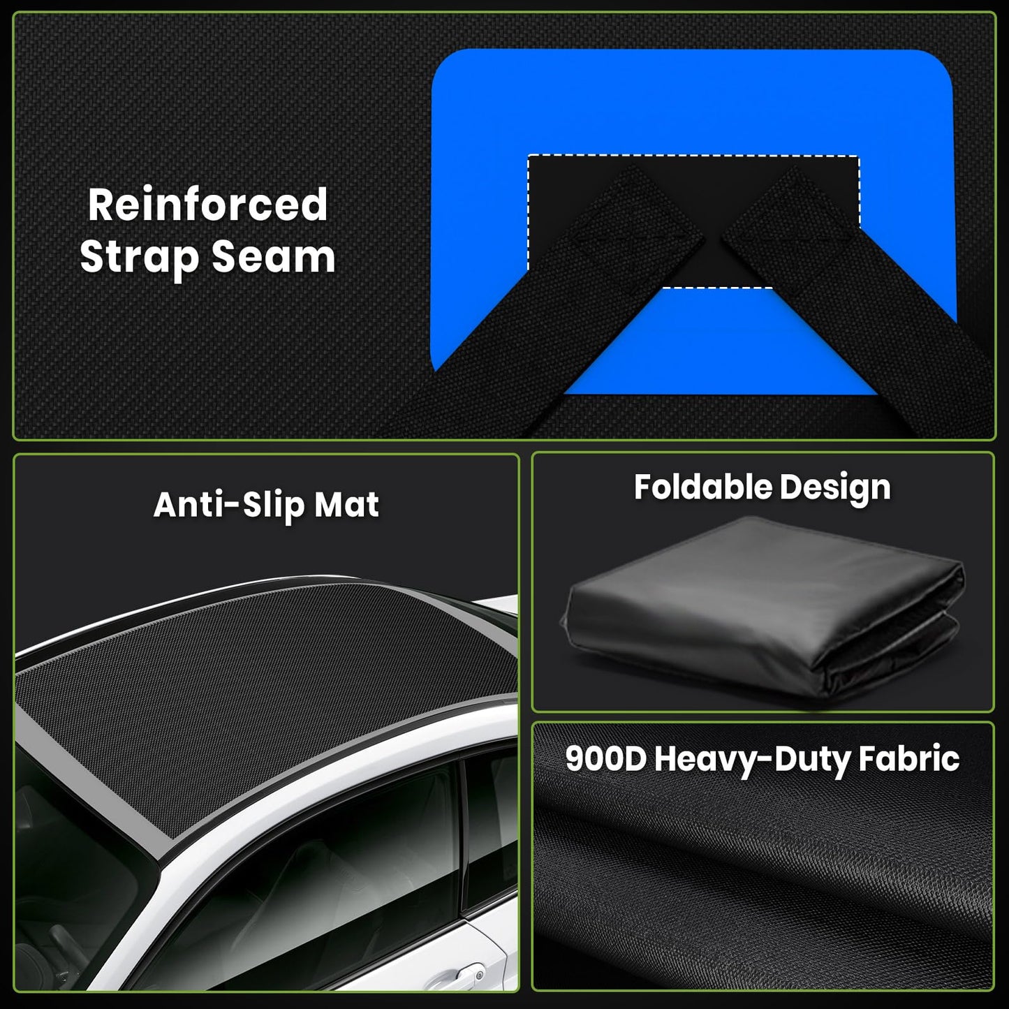 APTY Car Rooftop Cargo Carrier Bag, 16 Cubic Feet Soft Roof Top Luggage Bag for All Vechicles with/Without Racks - with Waterproof Zip, Anti-Slip Mat, Door Hooks, Luggage Lock, Storage Bag