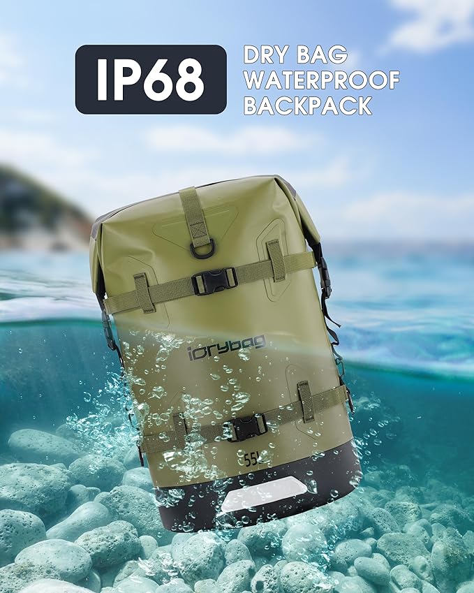 IDRYBAG Waterproof Backpack for Travel, Kayaking, Boating, Swimming, Floating Paddle Boarding - Submersible Dry Bag 35L/55L/85L