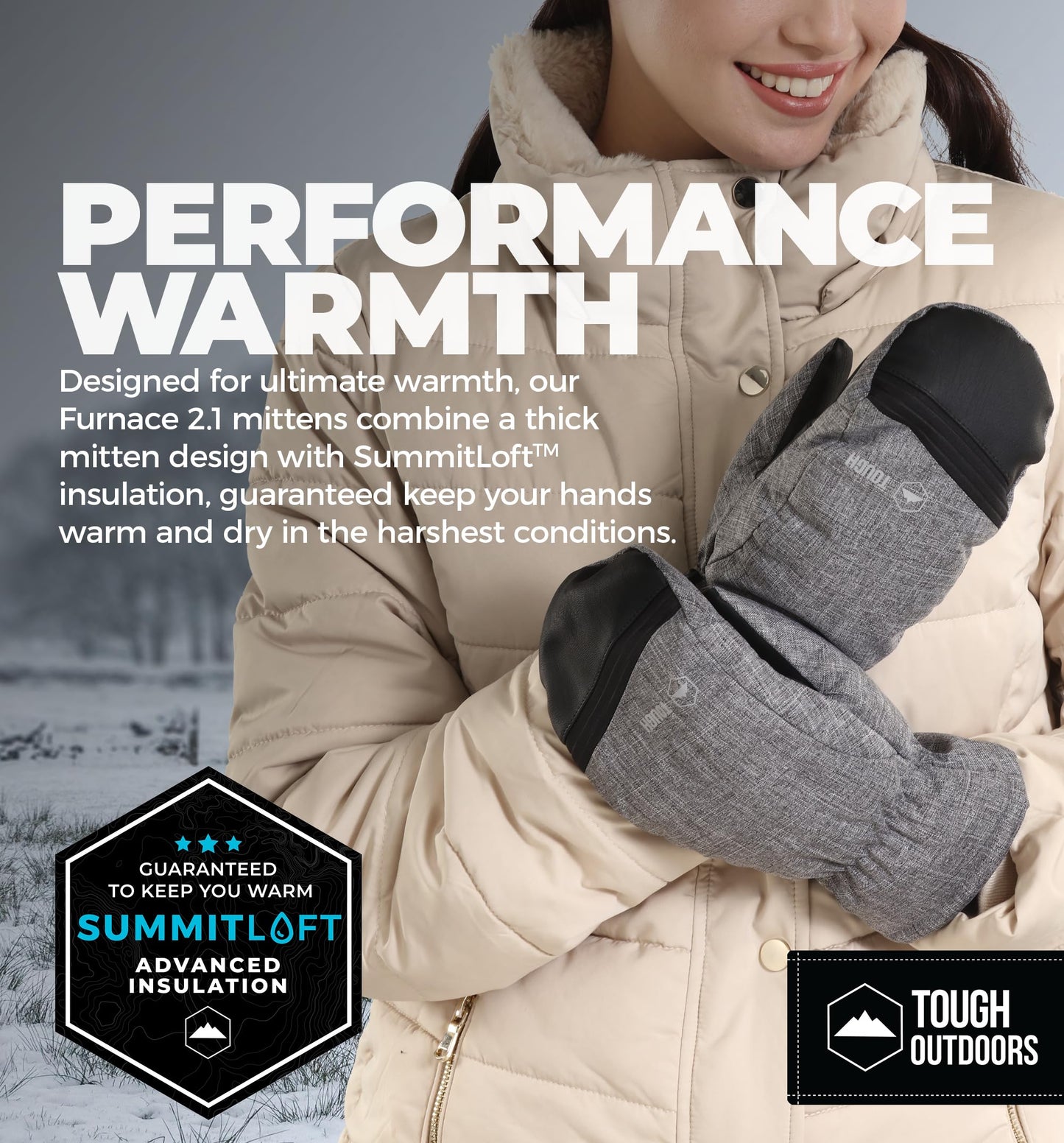 Tough Outdoors Adult Winter Ski Mittens for Women and Men - Mens Womens Waterproof Insulated Snowboard Gloves for Snowboarding - Extreme Cold Weather Snow Glove Mitten - X-Large