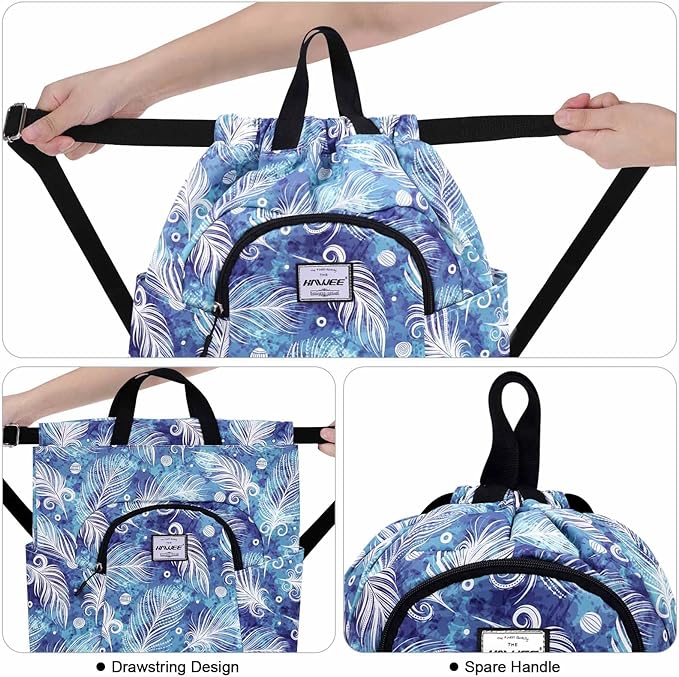 Dry Wet Drawstring Backpack with Shoe Compartment for Women Adjustable Gym Bag