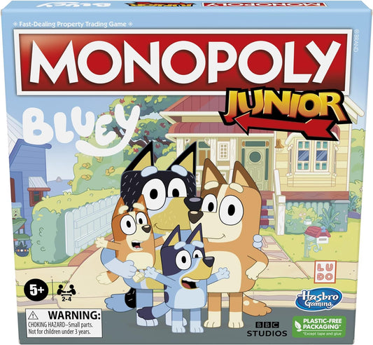 Hasbro Gaming Monopoly Junior Bluey Edition Board Game | Kids Play as Bluey, Bingo, Mum & Dad for Girls & Boys | Ages 5+ (Amazon Exclusive)