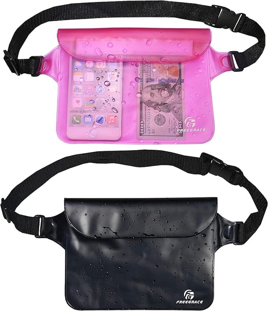 Waterproof Pouches with Waist Strap / Pouch Case Bundle Set- Keep Your Phone & Valuables Dry and Safe - Waterproof Dry Bags for Boating Swimming Snorkeling Kayaking Beach Water Parks Pool