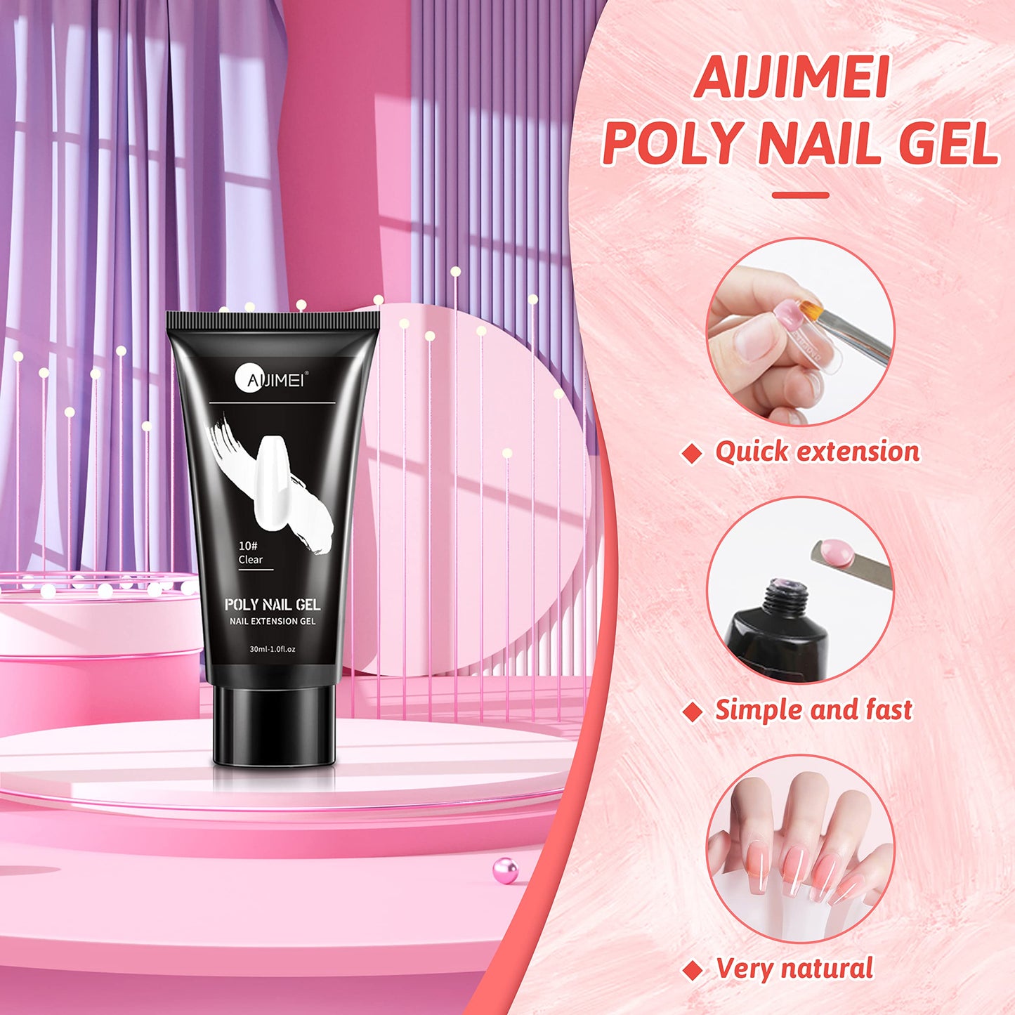 AIJIMEI Clear Poly Nail Gel Poly Nail Extension Gel Clear Builder Nail Gel for Nail Beauty Poly Extension Gel for Nail Trendy Nail Art Design Salon DIY at Home for Nail Art Beginner(30ml/1fl.oz)