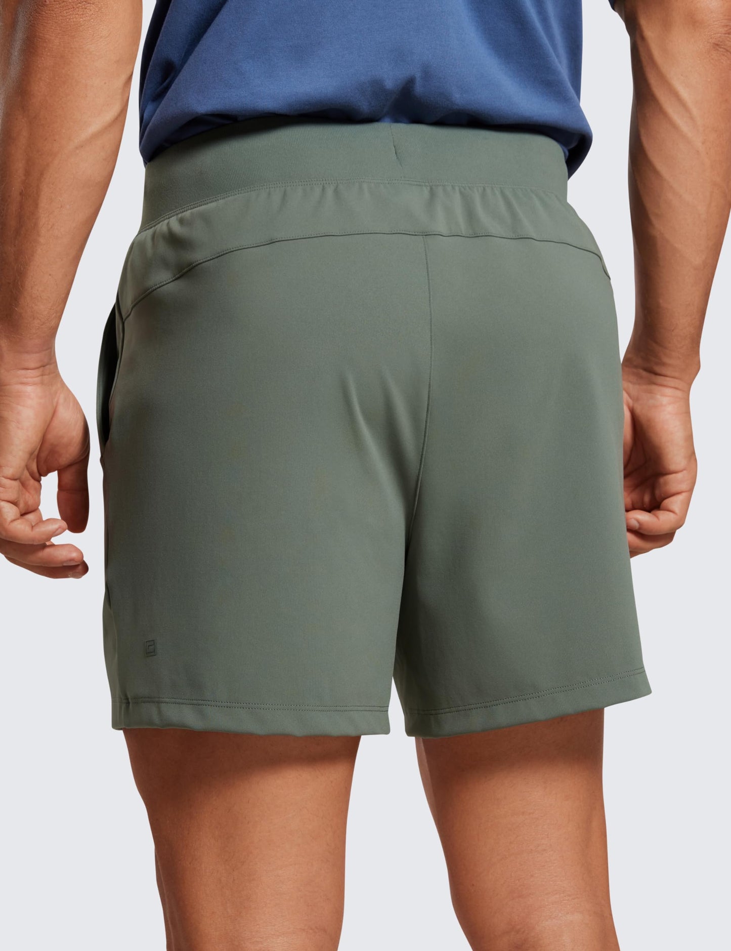 CRZ YOGA Men's Four-Way Stretch Workout Shorts - 5'' Soft Durable Casual Athletic Shorts with Pockets Gym Running Hiking Grey Sage Large