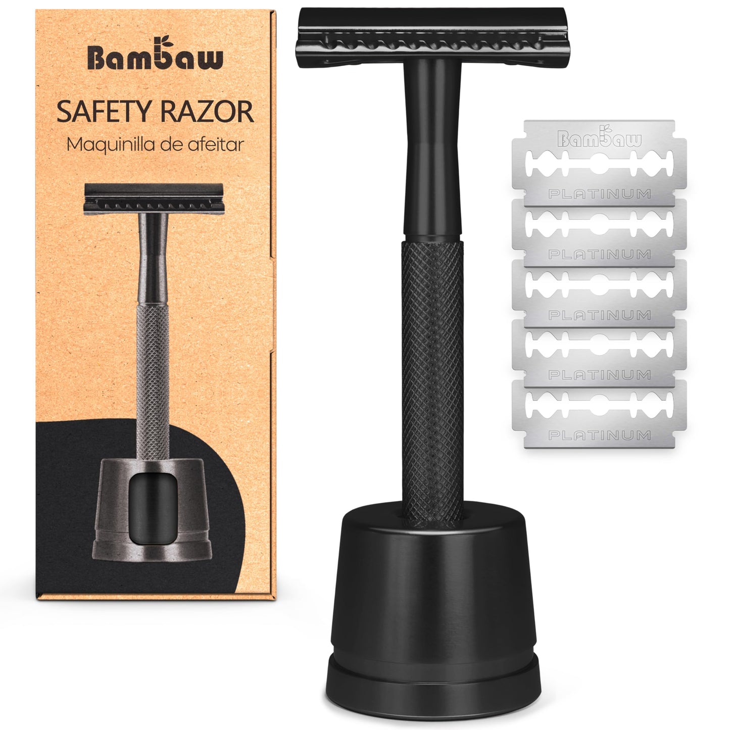 Bambaw Double Edge Safety Razor for Men & Women, Metal Razor with 5 Double Edge Safety Razor Blades, Eco-Friendly Razor – Silver